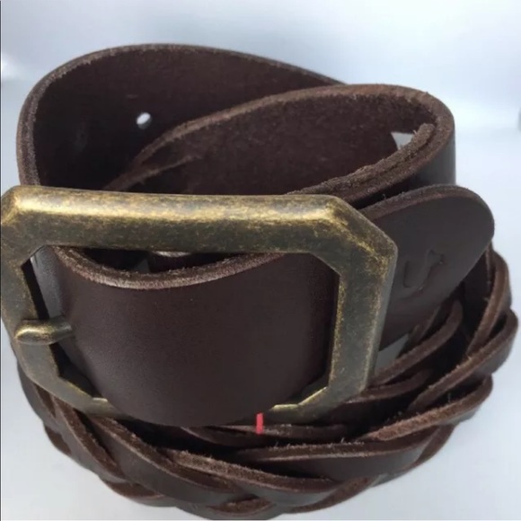 New True Religion Unisex Braided Belt Leather Brown 28 - Picture 3 of 7
